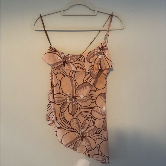 Y2K Silk Trina Turk Pink Floral One Shoulder Asymmetrical Top XS Petite - Picture 3 of 7